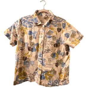 Vtg 100% Cotton Tropical Floral Print Men's Hawaiian Shirt Sz M Vacation Cruise